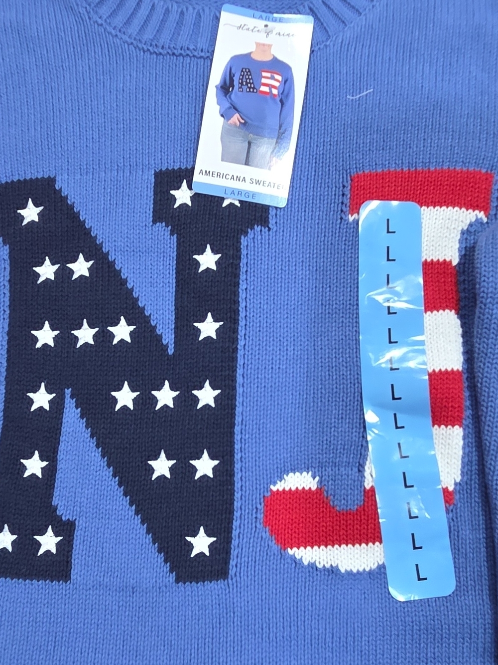 State of Mind Blue Americana Sweater with Flag Lettering